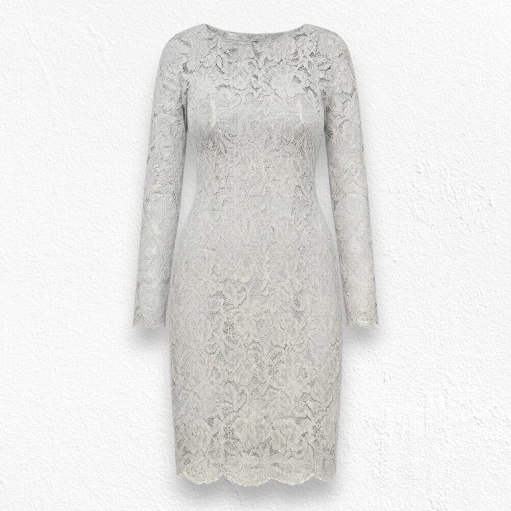 Lauren Ralph Lauren Gold Metallic Lace Long Sleeve Cocktail Dress Size 4 NWT